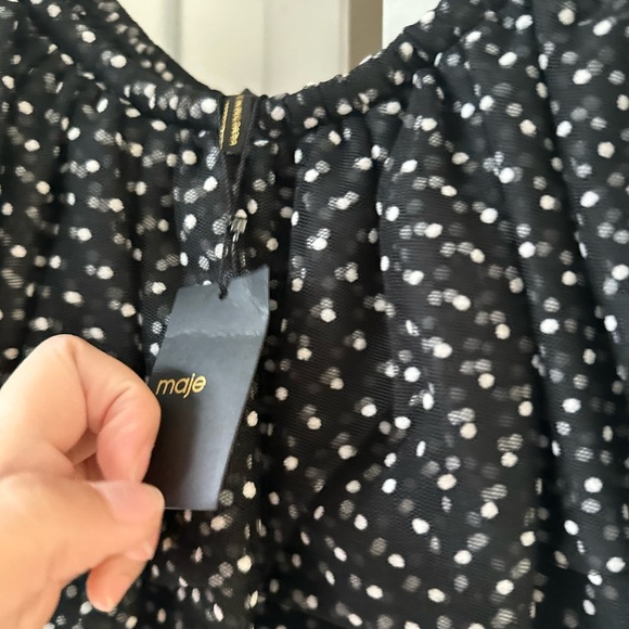 Maje Ruffled Polka Dot Dress In black NWT - Picture 10 of 10